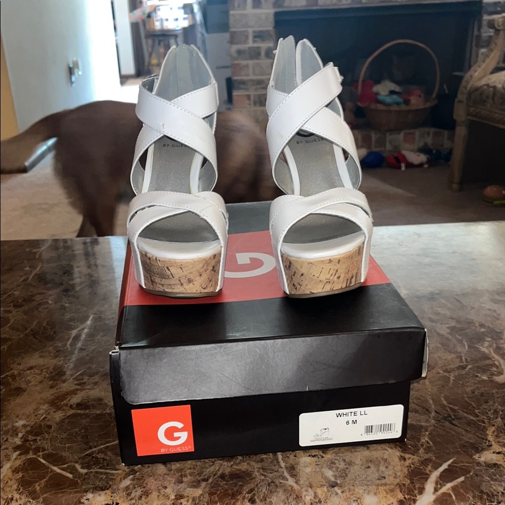 Guess White Wedge Sandals